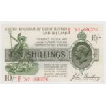 Bradbury 10 Shillings issued 16th December 1918, scarce FIRST RUN 'B/1' prefix, red serial No. B/1