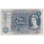 Fforde 5 Pounds issued 1967, very rare FIRST RUN '01A' prefix with nice serial number, serial 01A