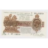 Warren Fisher 1 Pound issued 25th July 1927, rarer Great Britain & Northern Ireland issue, LAST