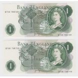 ERROR Page 1 Pound (2) issued 1970, consecutively numbered pair of mismatched serial numbers, top