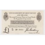 Bradbury 1 Pound issued 23rd October 1914, serial K1/87 58184 (T11.2, Pick349a) pinhole, pressed