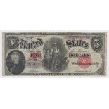 USA 5 Dollars dated series of 1907, 'The Woodchopper', signed Napier & McClung, serial B70743018