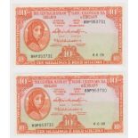 Ireland Republic 10 Shillings dated 6th June 1968, last date and prefix of issue, Lady Lavery