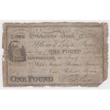 Gloucester Bank 1 Pound dated 1820, serial No. 1666 for John Turner, Thomas Turner & Robert