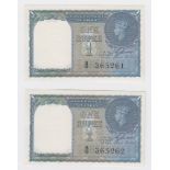 India 1 Rupee (2) dated 1940, King George VI portrait to right, a scarce consecutively numbered