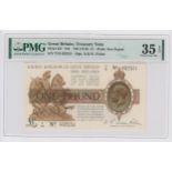 Warren Fisher 1 Pound issued 1919, serial T/19 632551 (T24, Pick357) in PMG holder graded 35 EPQ