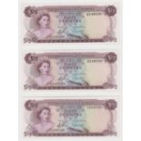 Bahamas 50 Cents (1/2 Dollar) dated Law 1965 (3), a consecutively numbered run of 3 notes, serial