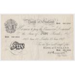 Peppiatt 5 Pounds dated 13th June 1947, serial M43 061293, London issue on thin paper (B264,