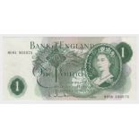 Hollom 1 Pound issued 1963, very rare LAST RUN REPLACEMENT note 'M08R' prefix, serial M08R 306875 (