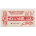 Bradbury 10 Shillings issued 1914, Royal Cypher watermark, serial A/20 889905, No. with dash (T9,