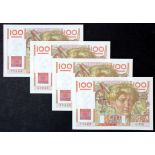 France 10 Francs (4) dated 2nd December 1948, a consecutively numbered run of 3 plus 1 other, serial