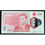 Sarah John 50 Pounds, new polymer issue with portrait of Alan Turing on reverse, a FIRST RUN '