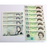 Bank of England 5 Pounds (11), consecutively numbered groups, Bailey (4) 2 pairs, prefixes KK25 &