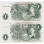 ERROR Page 1 Pound (2) issued 1970, consecutively numbered pair of mismatched serial numbers, top