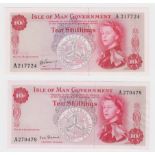 Isle of Man 10 Shillings (2) issued 1961 and 1969, signed R.H. Garvey, serial A217724 (IMPM M500,