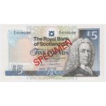 Scotland, Royal Bank of Scotland 5 Pounds dated 25th March 1987, scarce SPECIMEN note signed R.M.