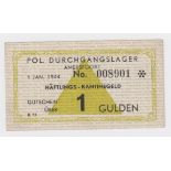 Netherlands WW2 German Concentration Camp Amersfoort 1 Gulden dated 1st January 1944, serial No.