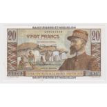 Saint Pierre & Miquelon 20 Francs issued 1950 - 1960, serial B.81 61808 (Pick24) small light