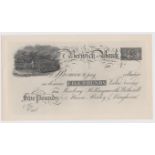 Berwick Bank 5 Pounds dated 181x PROOF on card, for Mowbray, Hollingsworth, Wetherell, Mason, Bailey