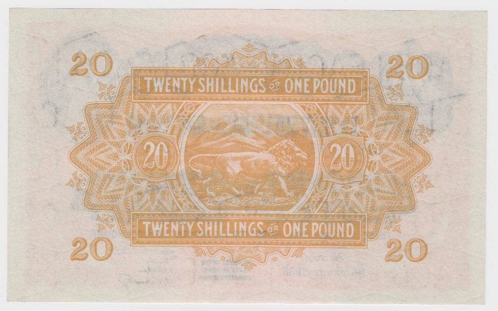 East African Currency Board 20 Shillings or 1 Pound dated 1st January 1955, portrait Queen Elizabeth - Image 2 of 2