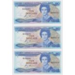 East Caribbean 10 Dollars (3) issued 1985 - 1993, Anguilla issue with U suffix, a consecutively