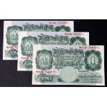 Beale 1 Pound (3) issued 1950, a consecutively numbered run of 3 x notes serial M42B 080833 - M42B
