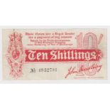 Bradbury 10 Shillings issued 1914, Royal Cypher watermark with 'TAGE' also seen in watermark from