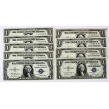 USA America 1 Dollar Silver Certificate (9), all REPLACEMENT/STAR notes, dated Series 1935 E, a