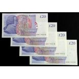 Bailey 20 Pounds (4) issued 2007, two consecutively numbered pairs of FIRST SERIES notes, serial