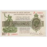 Warren Fisher 10 Shillings issued 1927, LAST SERIES 'W' prefix, serial W/47 240663, Great