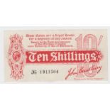 Bradbury 10 Shillings issued 1914, Royal Cypher watermark, serial A/2 911504, No. with dash (T9,