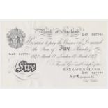 Peppiatt 5 Pounds dated 17th March 1947, serial L67 057741, London issue on thin paper, a
