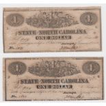 USA North Carolina 1 Dollar (2), dated January 1st 1863, toning/discolouration, otherwise about