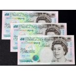 Lowther (3), a collection of SPECIAL PREFIX notes, Lowther 5 Pounds issued 1999 NICE LOW serial No's