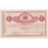 Dominican Republic 5 Pesos dated 1876, Bond of Consolidated Public Debt, serial 28516 (PickS161)