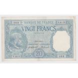 France 20 Francs dated 8th March 1918, portrait Bayard at left, serial Y.4115 088 (Pick74) nice