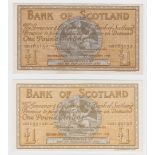 Scotland, Bank of Scotland 1 Pound (2), a high grade pair of early dates, 1 Pound dated 6th February