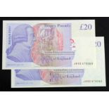 Salmon 20 Pounds (2) issued 2012, a consecutively numbered pair LAST SERIES notes, serial JH 32