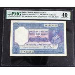 India 10 Rupees issued 1917 - 1930, King George V portrait, signed J.B. Taylor, serial J/65