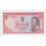 Rhodesia 1 Pound dated 14th October 1968, portrait Queen Elizabeth II at right, serial K/30