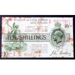 Bradbury 10 Shillings issued 1918 serial B/6 970074, scarce issue RED No. with Dot (T19, Pick350b)