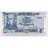 Scotland ERROR, 5 Pounds dated 5th August 1998, a rare miscut error on this Bank of Scotland note,