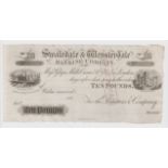 Swaledale & Wensleydale Banking Co 10 Pounds 186x, unsigned and unissued, stamped cancelled on