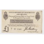 Bradbury 1 Pound issued 23rd October 1914, nice Number 1 prefix, serial V/1 95405 (T11, Pick349a)