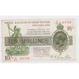 Warren Fisher 10 Shillings issued 1922, LAST SERIES 'S' prefix, serial S/63 261358 (T30, Pick358)