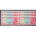 Malta 10 Shillings (6) issued 1968, a superb consecutively numbered run of Uncirculated notes, Queen