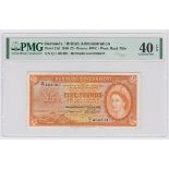 Bermuda 5 Pounds dated 1st October 1966, portrait Queen Elizabeth II at right, serial Q/1 494303 (