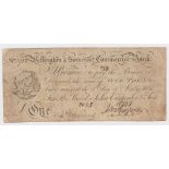 Wellington & Somerset Commercial Bank 1 Pound dated 8th July 1815, serial No. 2988 for T. Wood, J.