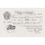 Beale 5 Pounds dated 16th August 1952, last year and prefix for this signature, serial Y61 029484 (