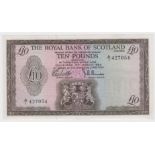 Scotland, Royal Bank of Scotland 10 Pounds dated 19th March 1969, signed Robertson & Burke, serial